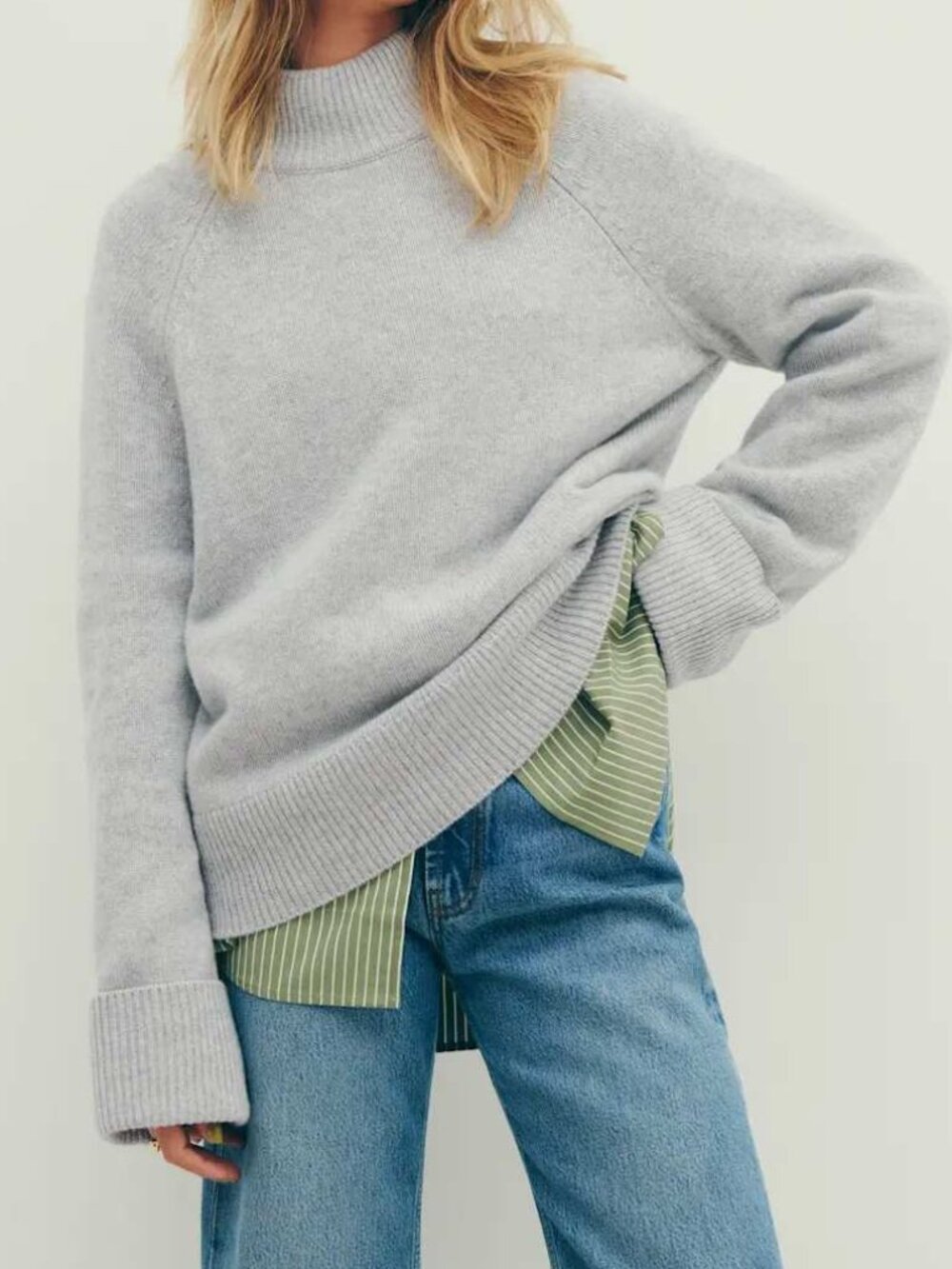 Reformation Garrett Cashmere Oversized Turtleneck Sweater | Light Grey S